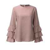 ZANZEA Women Blouses Shirts 2017 Autumn Elegant Ladies O-Neck Flounce Long Sleeve Solid Blusas Casual Loose Tops - wayoyo