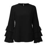 ZANZEA Women Blouses Shirts 2017 Autumn Elegant Ladies O-Neck Flounce Long Sleeve Solid Blusas Casual Loose Tops - wayoyo